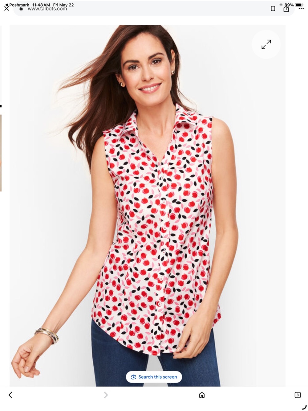 Talbots Sleeveless “The Perfect Shirt” in non-iron Cotton blend Tulip Print